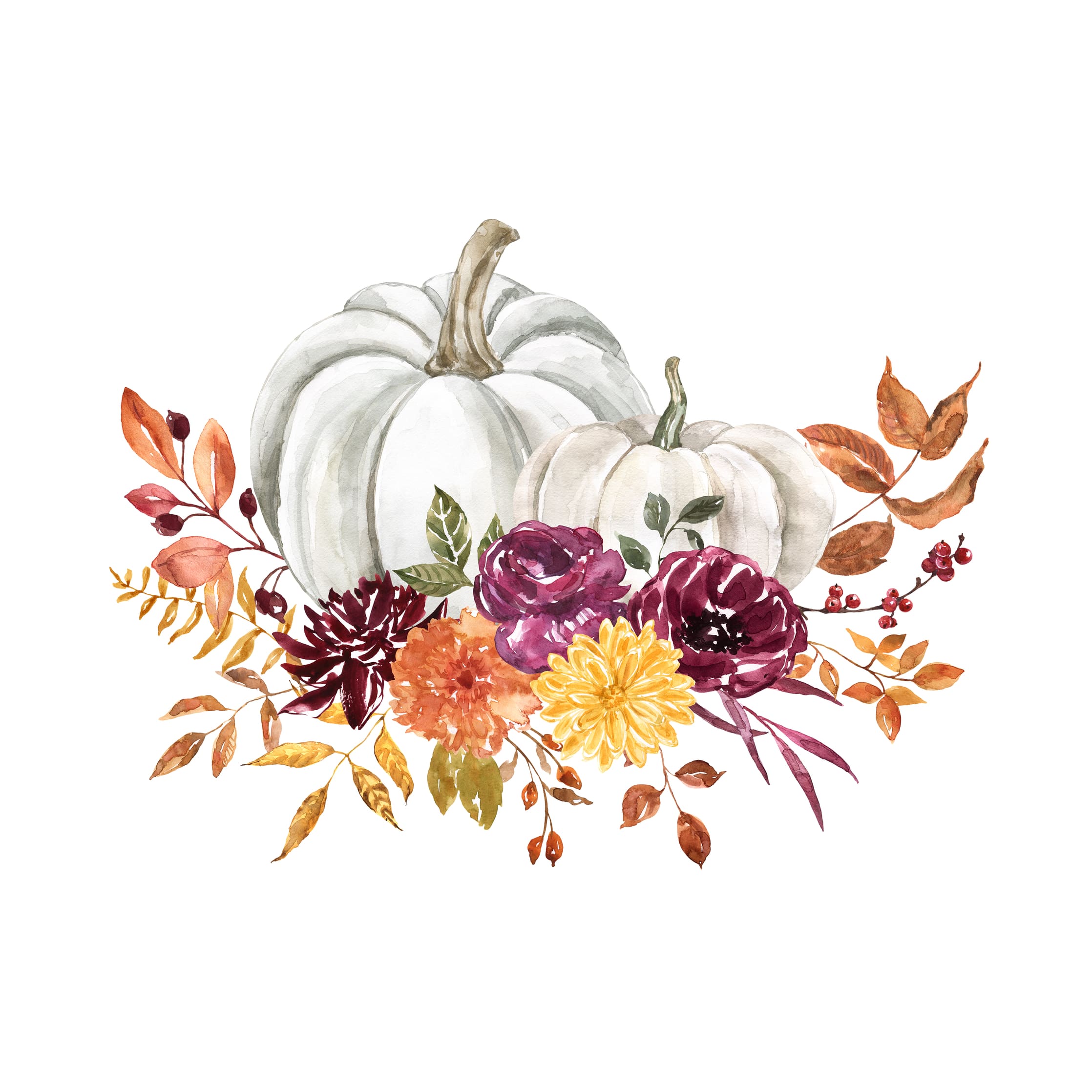 Hand painted pumpkins and dried flowers